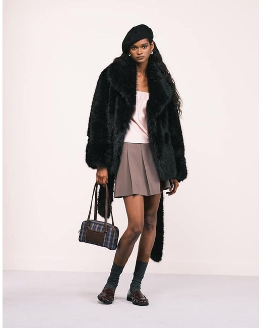 ASOS Black Belted Faux Fur Coat