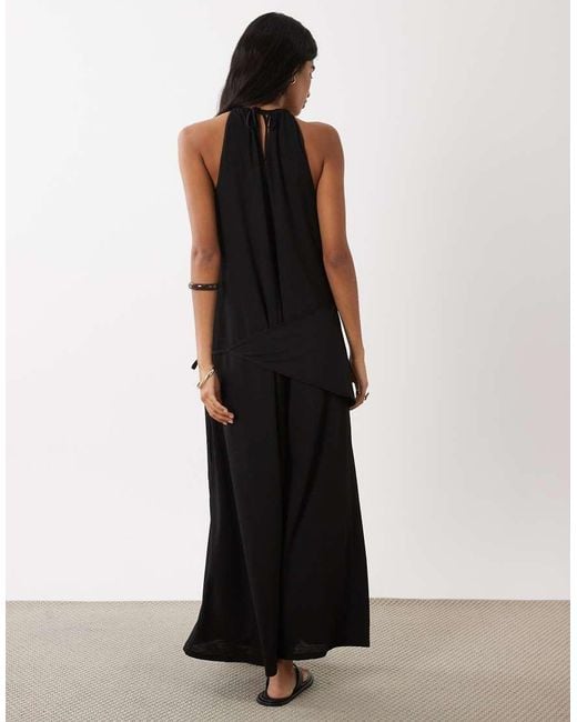ASOS Black Textured Jersey Wrap Scarf Detail Maxi Dress