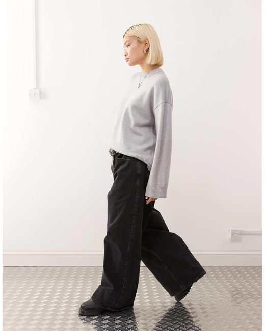 Monki Oversized Trui Met Verlaagde Schouders in het Gray