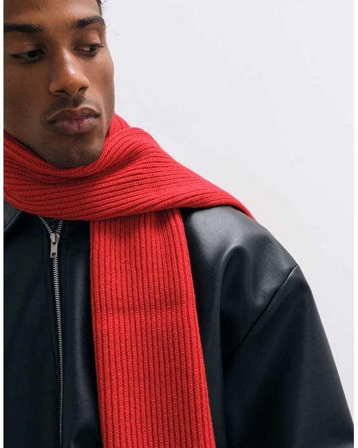 ASOS Red Knitted Rib Scarf for men