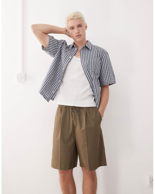 Weekday Gray Oversized Smart Shorts With Elasticated Waist for men