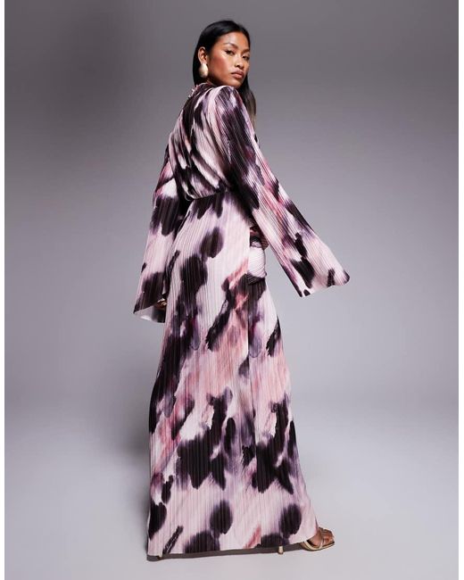 ASOS Purple Plisse Drape Long Sleeve Maxi Dress
