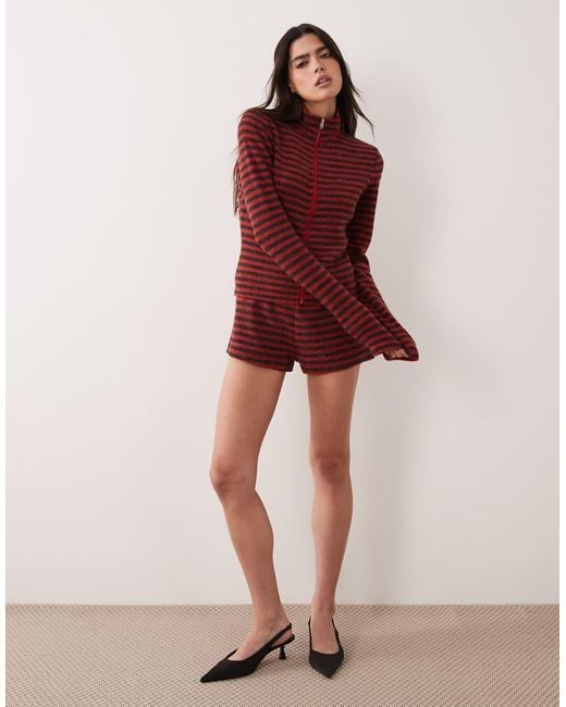 Lioness Red Apex Knitted Funnel Neck Zip Through Jumper Co-ord