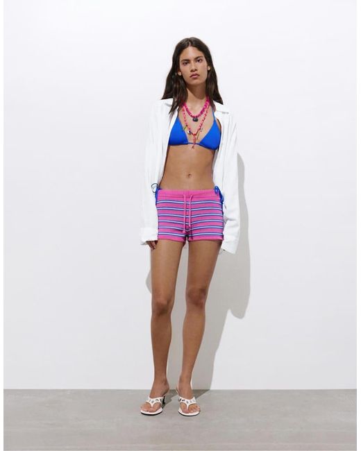 Pull&Bear Purple Striped Knit Shorts