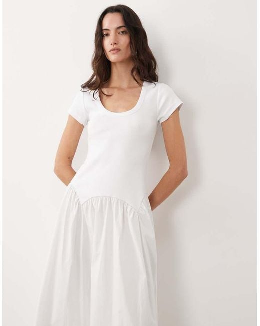 ASOS Natural Hybrid Dropped Waist Maxi Dress With Poplin Skirt