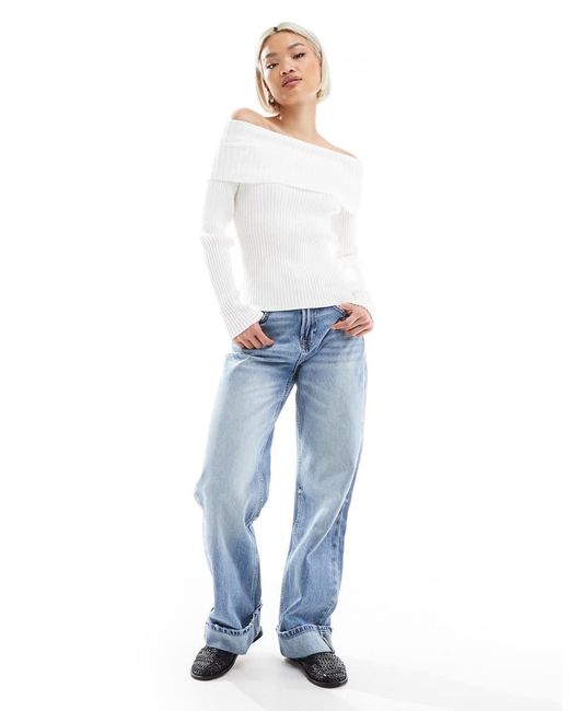 Glamorous White Bardot Knit Top