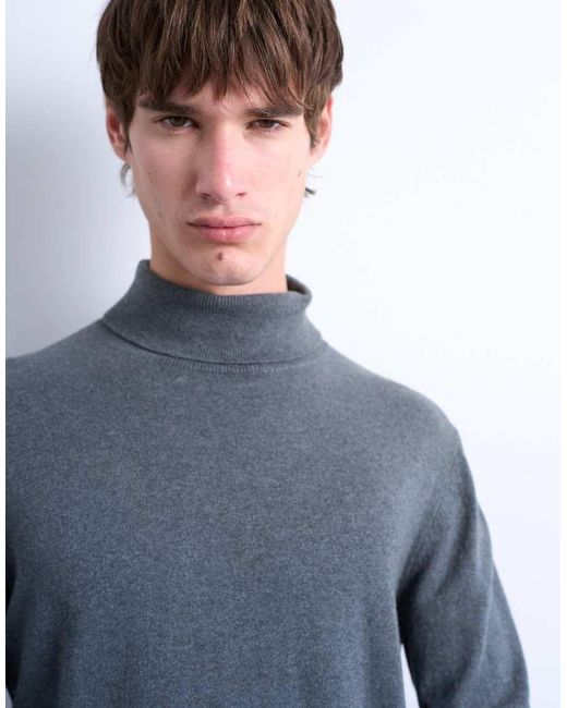Topman Blue Essential Knitted Roll Neck for men