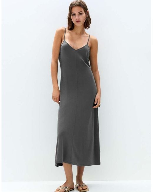 Pull&Bear Gray Flowing Strappy Midi Dress