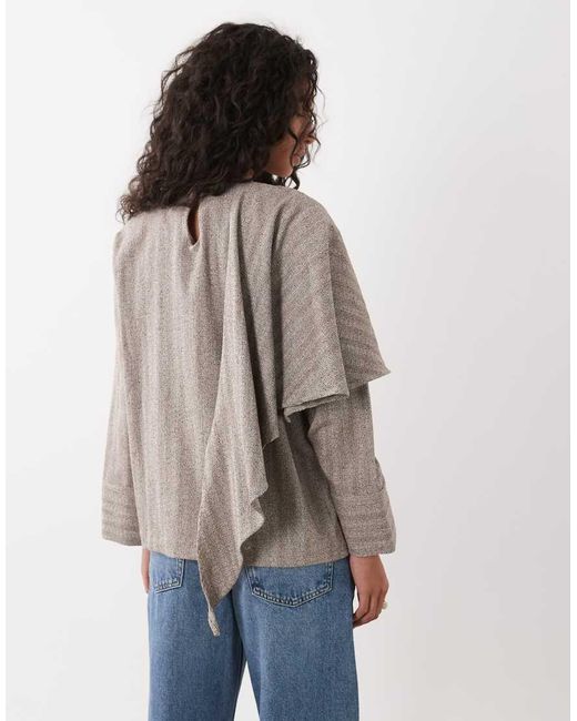 Pretty Lavish Natural Draped Long Sleeve Jumper