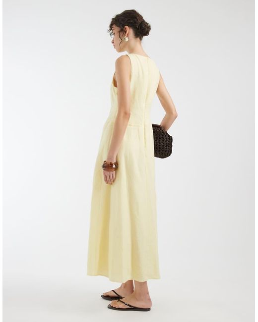 ASOS White Premium 100% Linen Slash Neck Midi Dress With Asymmetric Dropped Waist