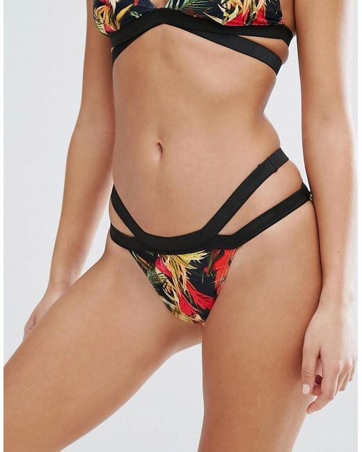 Missguided Multicolor Tropical Print Double Strap Bikini Bottom