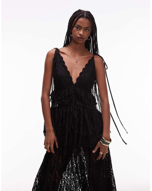 ASOS Black Lace Frill Volume Maxi Dress