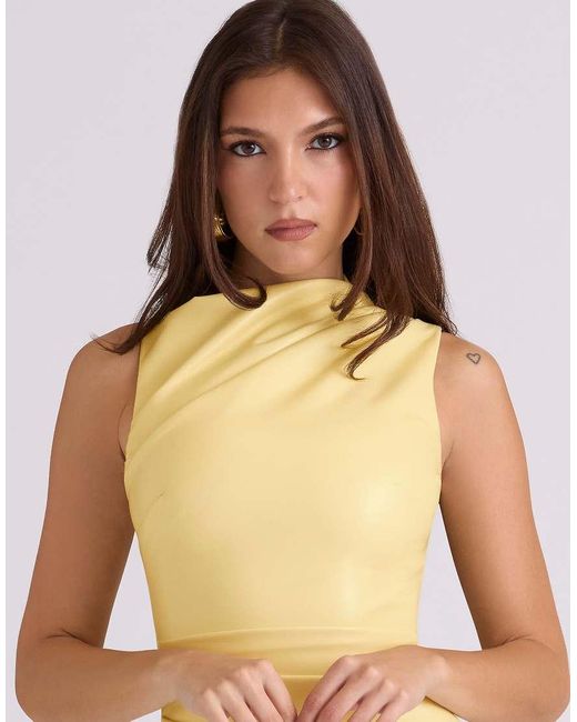 House Of Cb Yellow Maya Butter Vegan Leather Mini Dress