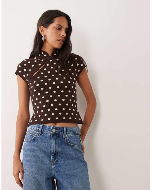 Miss Selfridge Black Knit Mandarin Collar Top
