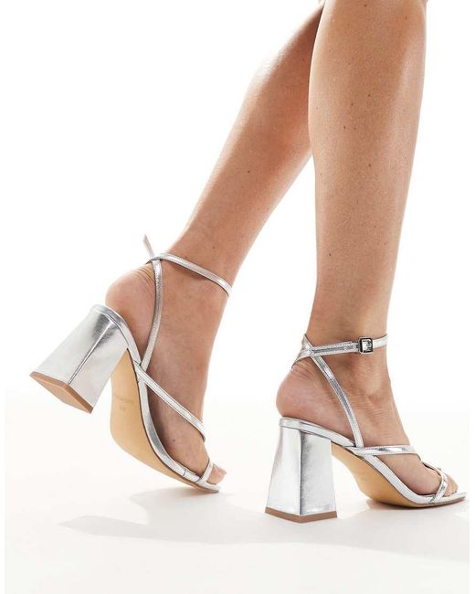 London Rebel Natural Aria Strappy Mid Block Heeled Sandals