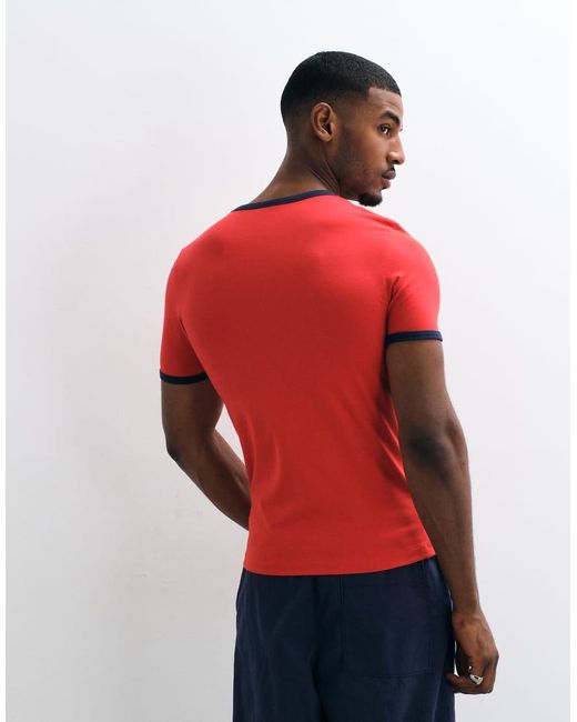 ASOS Red Muscle Fit Ringer T-shirt With Surf Print for men