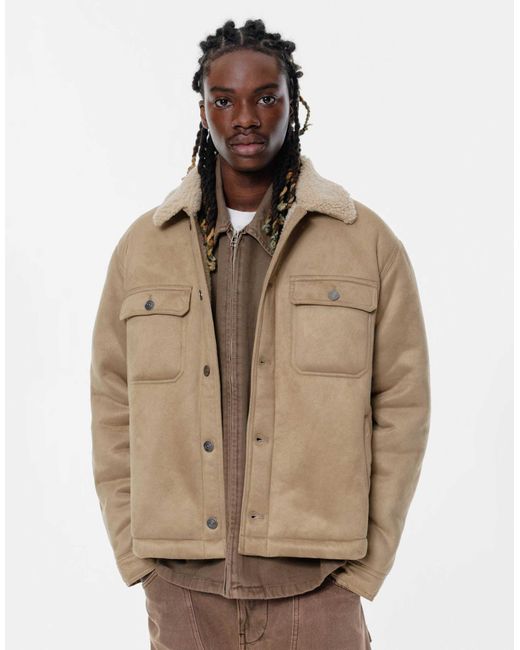 Pull&Bear – doppelseitige trucker-jacke in Natural für Herren