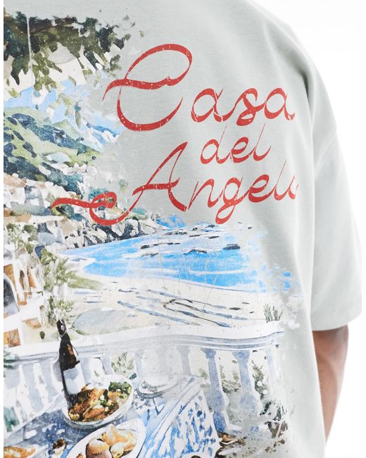 ASOS Gray Boxy Oversized T-Shirt With Scenic Graphic for men