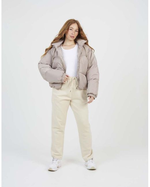 Brave Soul Natural Oversized Hooded Short Puffer Jacket