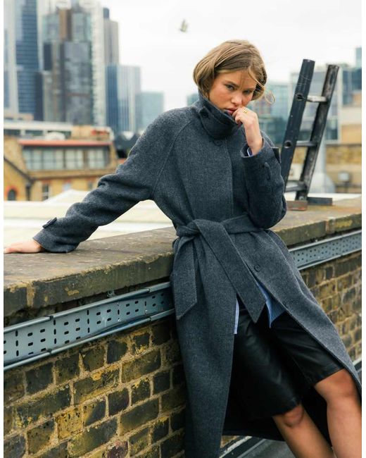 TOPSHOP Blue Tab Belted Twill Car Coat