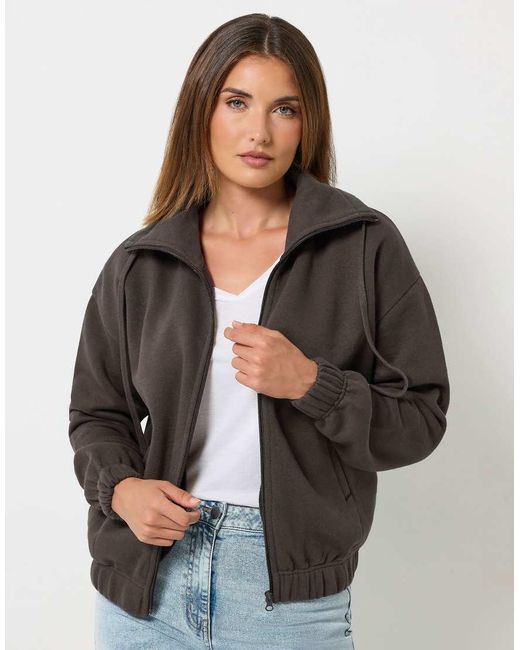 Long Tall Sally Gray Funnel Neck Zip Through Sweatshirt