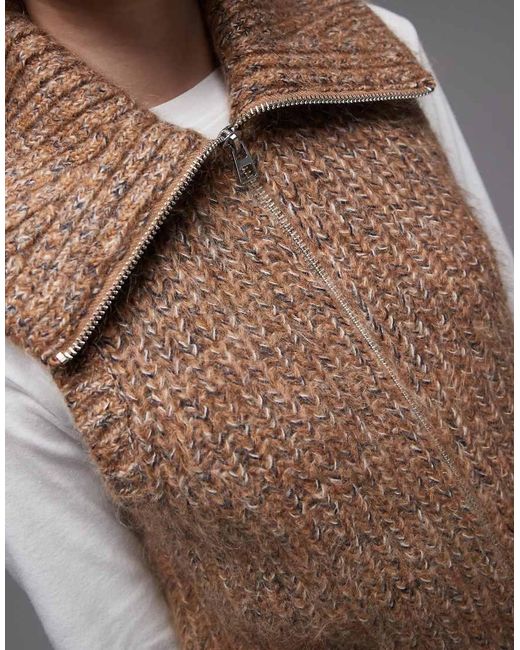 & Other Stories Gray Wool Rich And Mohair Funnel Neck Chunky Knitted Zip Up Vest