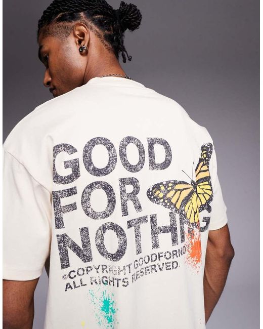 Good For Nothing Gray Graphic Back Print Relaxed T-Shirt for men