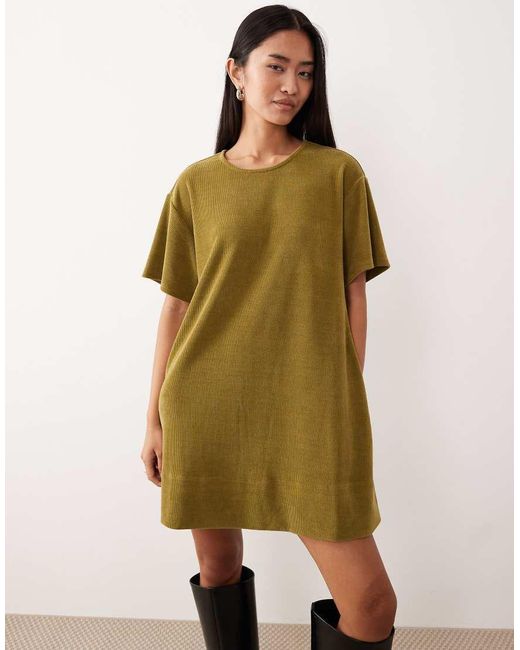 ASOS Green Cord Short Sleeve Shift Mini Dress With Pockets