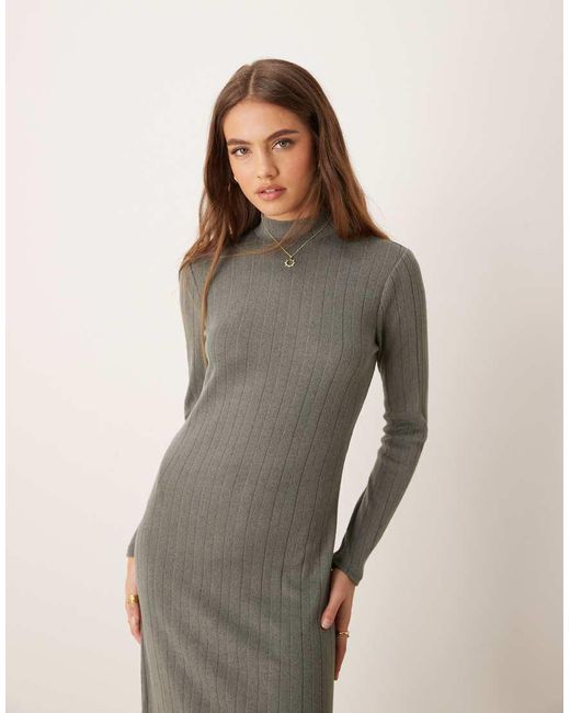 Vestito Midi A Coste A Maniche Lunghe Con Collo Alto di Jdy in Natural
