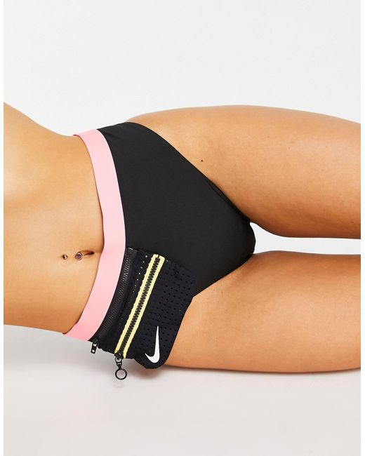 Nike Black High Waisted Bikini Bottoms With Zip Pocket