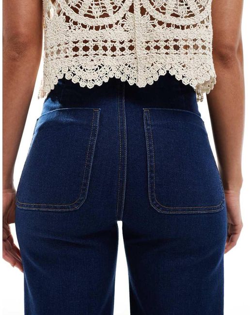 ONLY Blue Madeline High Waist Wide Leg Jeans With Pocket Details