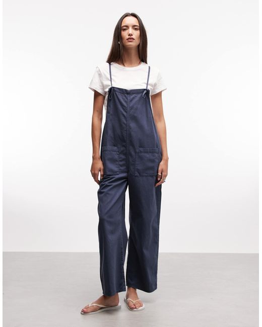 Monki 05913267 Monki Cotton Cami Relaxed Fit Jumpsuit in Blue | Lyst