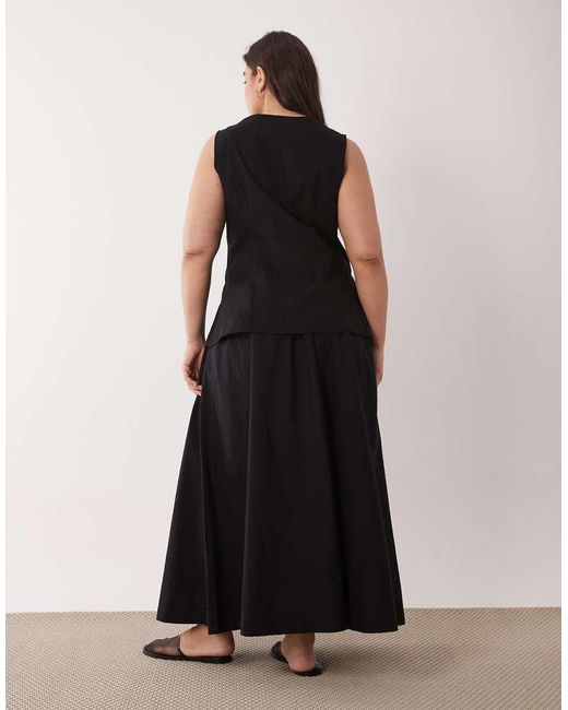 ASOS Black Asos Design Curve Linen Look Waistcoat Maxi Dress With Poplin Skirt