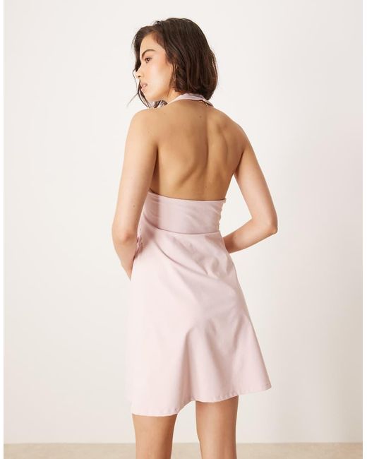 ASOS Pink Double Bow Front Halter Mini Dress