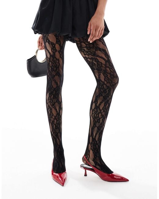New Look Black – strumpfhose aus geblümter spitze