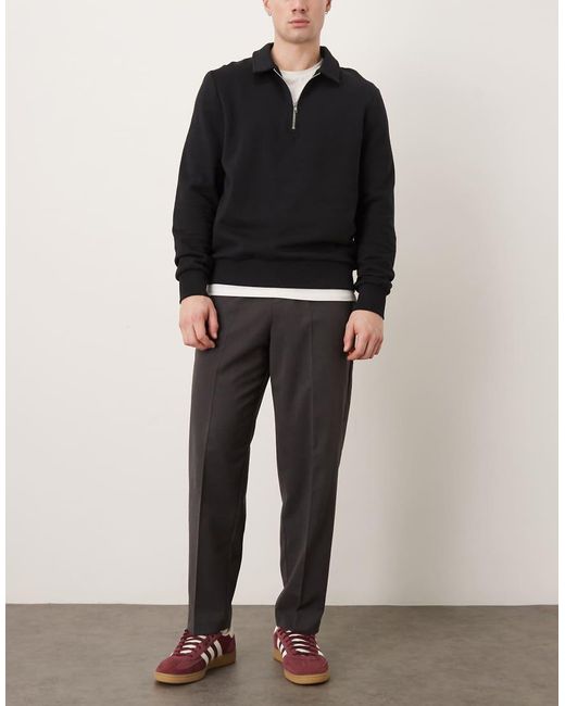 ASOS Black Smart Flannel Relaxed Tapered Trousers With Elasticated Waist for men