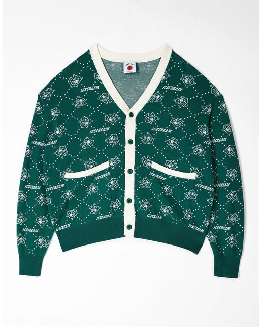 ICECREAM Green Monogram Knitted Cardigan for men