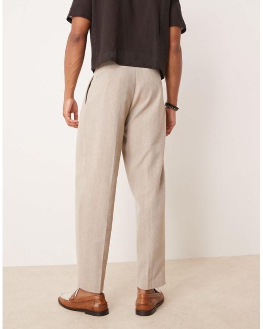 ASOS Natural Smart Oversized Tapered Pleated Trouser With Wool for men