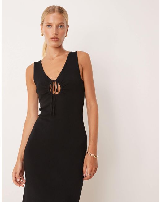 Mango Natural Compact Knit Midi Tea Dress With Tie Detail