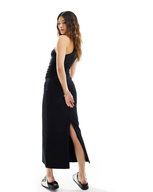 ASOS Black One Shoulder Ruched Side Midaxi Dress