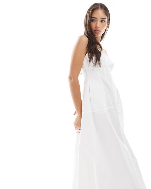 Vero Moda White Cotton Poplin Midi Dress With Cinched