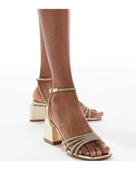 Sandalias Doradas De Tacón Grueso Con Diseño De Tiras De SEQWL Wide Fit de color Brown