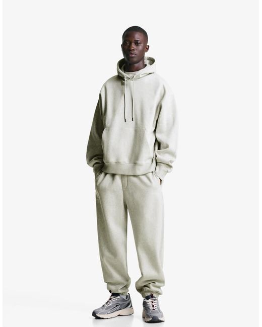 Felpa Con Cappuccio Chiaro di Bershka in White da Uomo