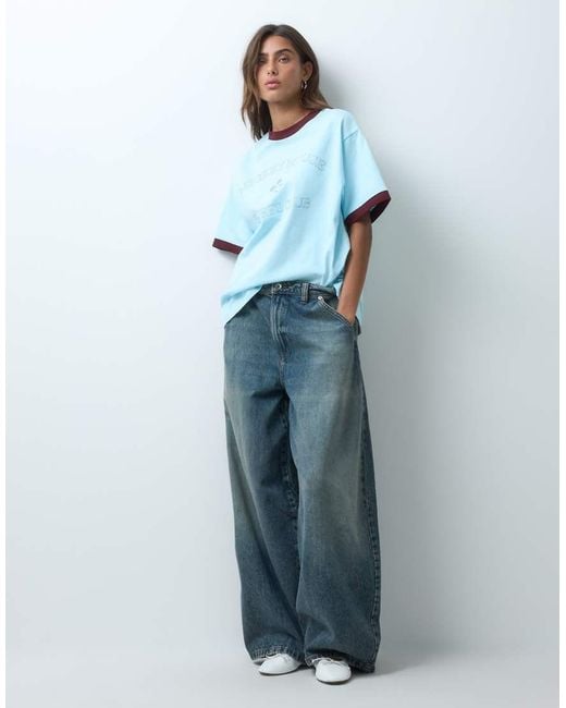 ASOS Blue Disney Mickey Mouse Sports Club Oversized Ringer T-shirt