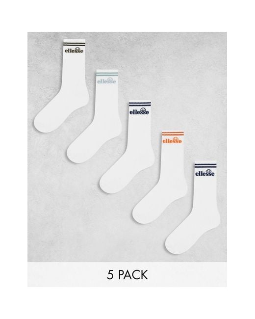 Ellesse White 5 Pack Logo Sports Socks for men