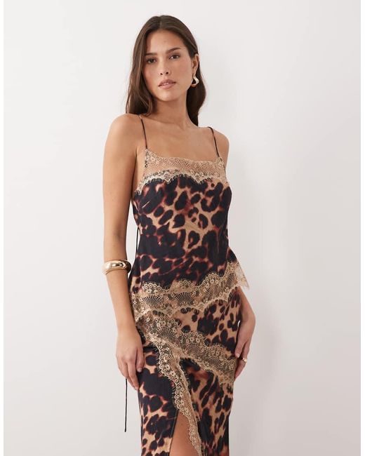 ASOS Natural Overlay Lace Trim Midaxi Dress With Back Detail