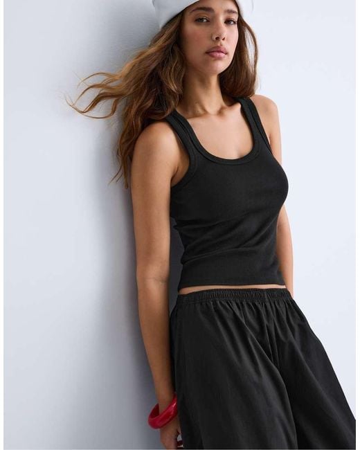 Stradivarius Black Ribbed Racerback T-shirt