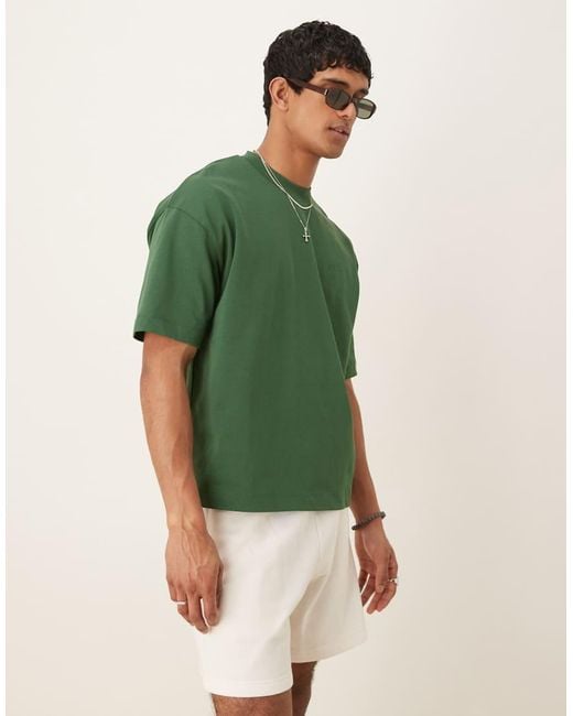 ASOS Green Heavyweight Oversized Boxy Drop Shoulder T-Shirt for men