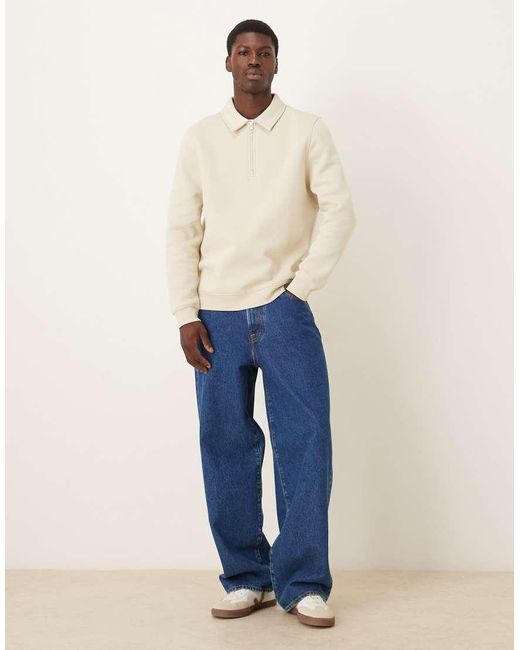 ASOS Natural Quarter Zip Collared Sweatshirt for men