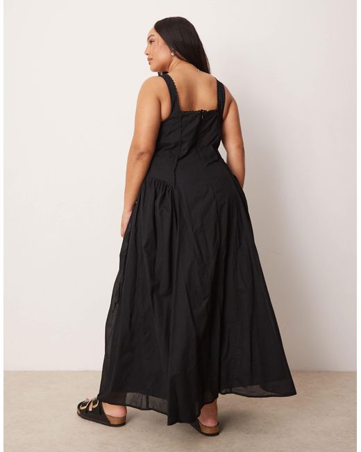 ASOS Black Asos design curve – es prärie-maxikleid mit eckigem ausschnitt und tief angesetzter taille